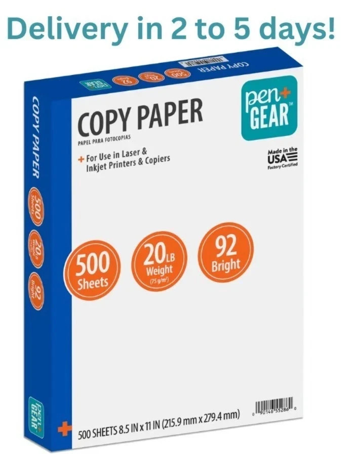 Pen + Gear Copy Paper, 8.5" x 11", 92 Bright, White, 20 lb., 1 Ream (500 Sheets)