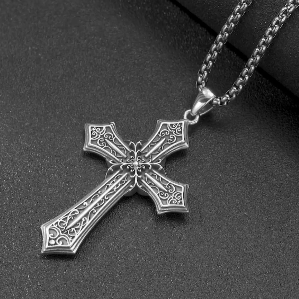 925 Sterling Silver Gothic Cross Necklace Unisex Christian Pendant ...