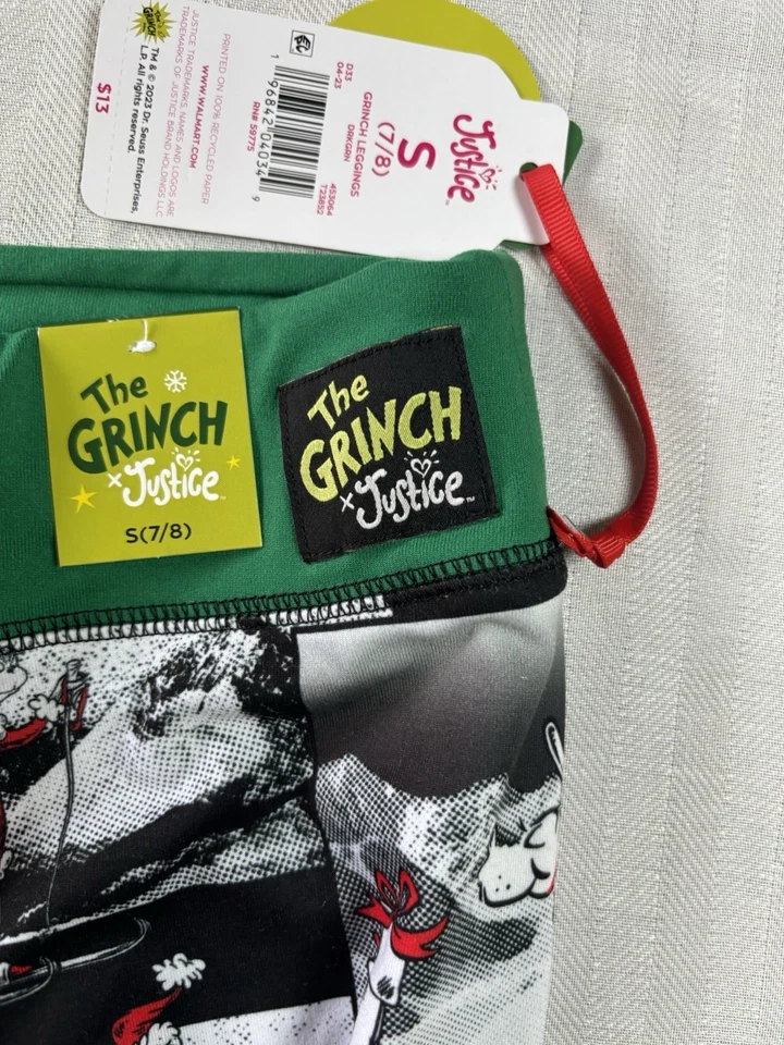 Leggings The Grinch Justice Niñas Talla Pequeña 7/8 Vacaciones de Navidad Nuevos con Etiquetas Foto 3 de 4