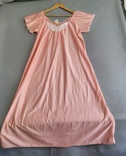 VTG Miss Dira Pink Silky Nylon Satin Long Maxi Night Gown Women's Lace Trim