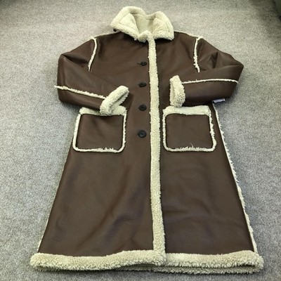 Maralyn & Me Coat Womens S Brown Faux Leather Shearling Maxi Warm 65346