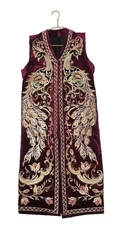 UZBEK ZARDOZI EMBROIDERED WOMEN'S WEDDING/CEREMONIAL ROBE - BURGUNDY VELVET