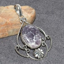 Lepidolite 925 Silver Plated Pendant 2.5