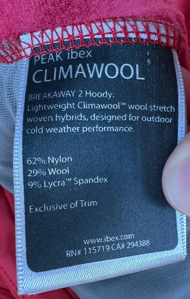 Ibex Peak Climawool 男式全拉链 Breakaway 2 连帽夹克 L 码红色 E3 — 第 4/4 张图片