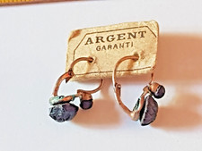 ancien bijoux fantaisie paire Boucle oreille noir poinçon argent garanti