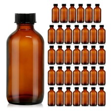 35 Pack 4 oz Amber Glass Boston Round Bottles with Phenolic Polycone Caps   A...