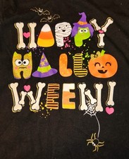 5T Happy Halloween Tee Pumpkin Bat Spider Candy Corn Witch Glitter GLOWS in Dark