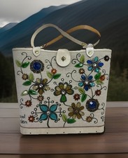 Vintage Enid Collins Of Texas 1960's Purse Bag Tote - Jewel Garden Woven Signed
