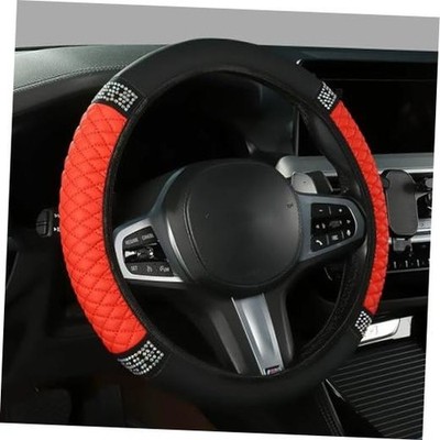Bling Car Steering Wheel Cover, 15 Inch Rhinestones Soft Leather Elastic