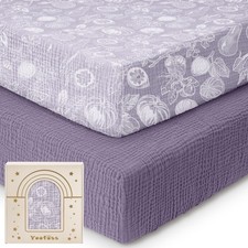 Muslin Pack and Play Sheets Fitted, Organic Mini Crib Sheets for Boys Girls, ...