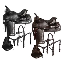 Parade Saddle SET Floral Tooling Top Grain Seat Black or Brown 16" 17" NEW