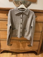 M&S grey/beige button up boxy knit, cropped cardigan size 14/M