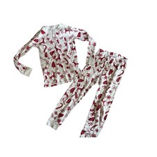 Hanna Andersson Red  White Holiday Print Long Sleeve  Pants Pajama Set Sz 5