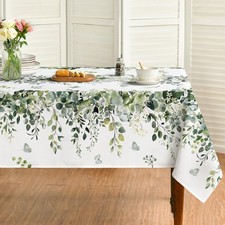 Spring Tablecloth 60 84 Inch Rectangular, Green Eucalyptus Washable Seasonal