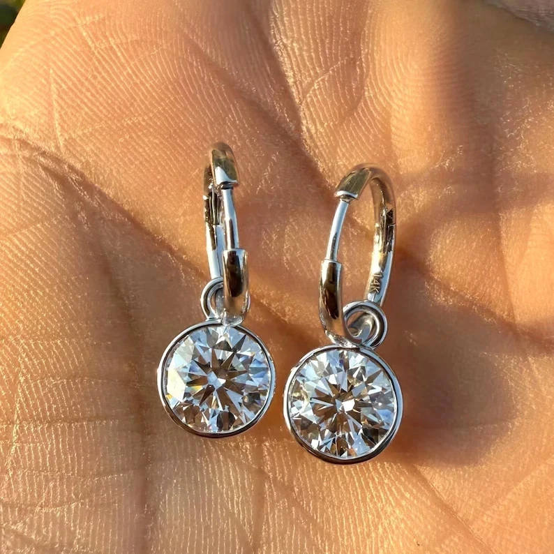 IGI 2.00CT Round-Cut EF/VS Lab Grown Diamond Hoop Dangle Earrings 14K White Gold