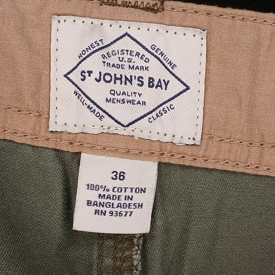 St John's Bay Hombre 100% Algodón Carga Pantalones Cortos Talla 36 x 9.5" Sarga Verde Sólido Foto 3 de 3