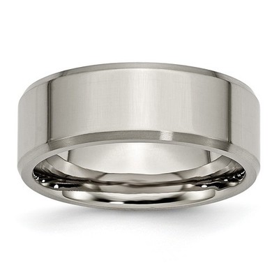 Herren 8 mm Gebürstetes Titan und Poliert Abgeschrägte Kante Ehering Ring
