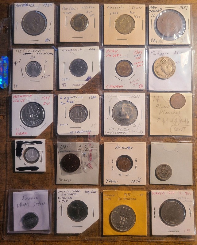 1904-etc LOT 20 WORLD COINS LINCOLN CENT BLANK PLANCHET AUSTRALIA NICARAGUA PERU