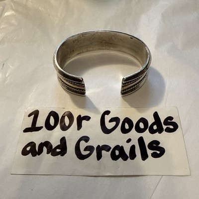 Vintage Navajo Sterling Silver 14k Gold Cuff Bracelet Signed JC 53.48 Grams