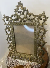 VTG Art Nouveau Style VTG Cast Iron Gilt Style Easel Back Gold Frame w/Stand