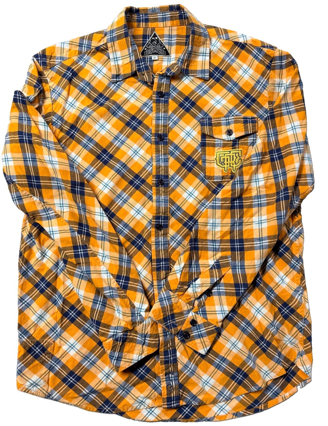 Grc Mens Yellow Blue Plaid Flannel Button Down Shirt