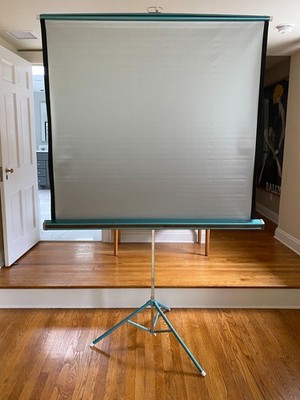Vintage Da-Lite Silver-Lite 50x50 Turquoise Tripod Slide Movie Projection Screen