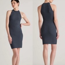 Quince Mockneck Halter Ribbed Knit Mini Dress Grey Size M