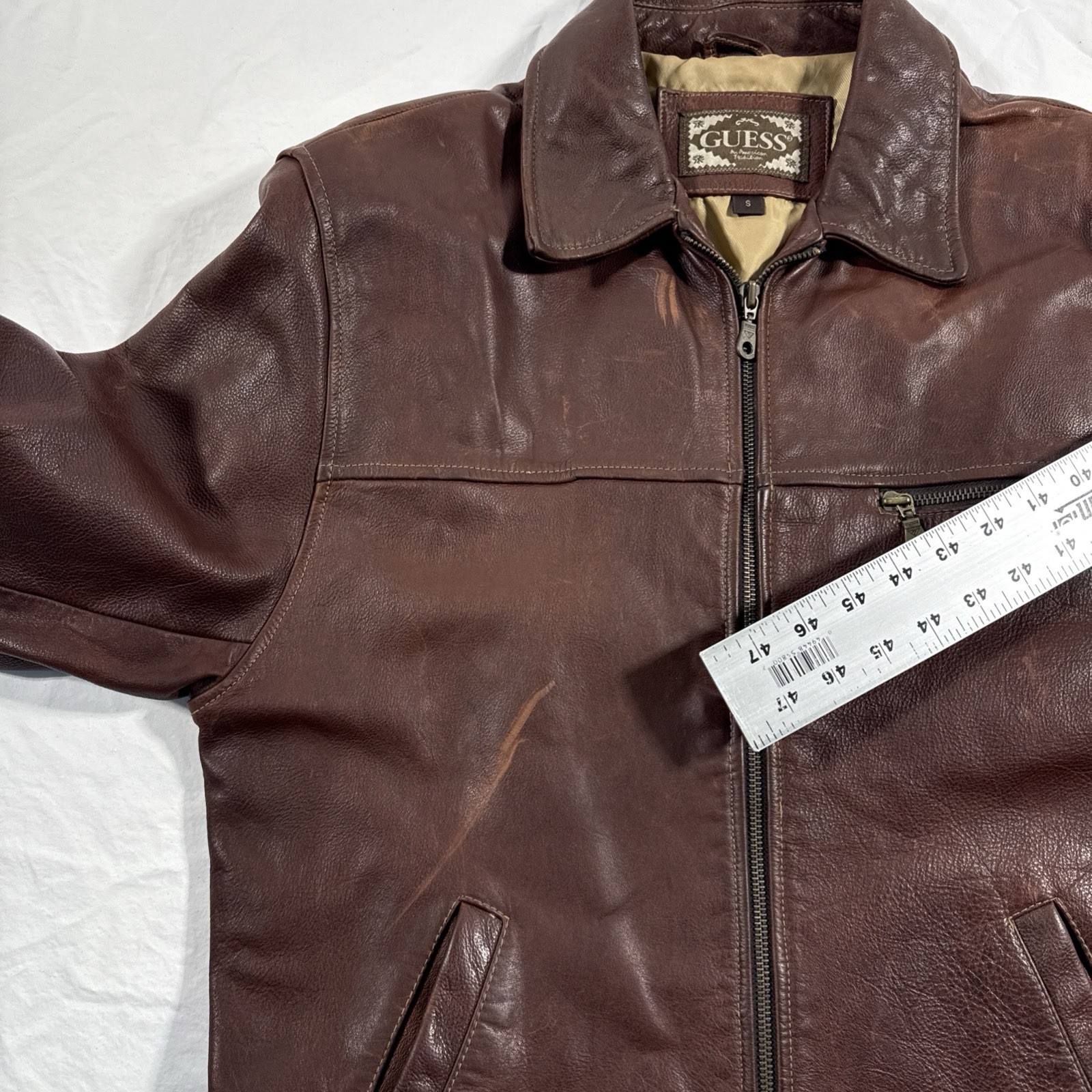 Guess Leather Jacket Brown Small - image 8