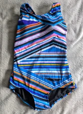 DOLFIN One Piece Swimsuit Womens 12 Blue Orange White Pink Stripes Swim Suit