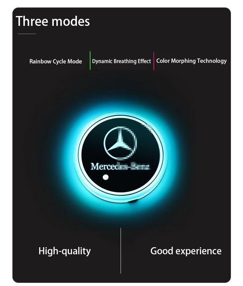 2PCS LED Car Cup Holder Fit Mercedes-Benz Coasterss Luminescent Lights 7 Colors - Image 3 of 4