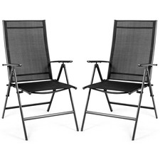 2PCS Folding Chair Patio Garden Outdoor w/ Steel Frame Adjustable Backrest
