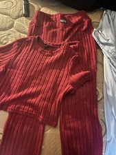 SheIn Red Ribbed Knit Sweater Pants Set Women Size M Polyester Casual