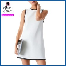 Alice + Olivia Coley Off White Black Sleeveless Leather Trim Mini Dress Sz 10