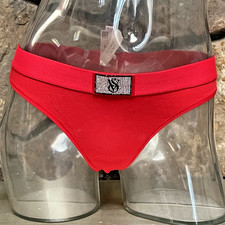 Victoria's Secret Bling Shiny Patch Logo THONG Cotton Panty Size L RED NWT