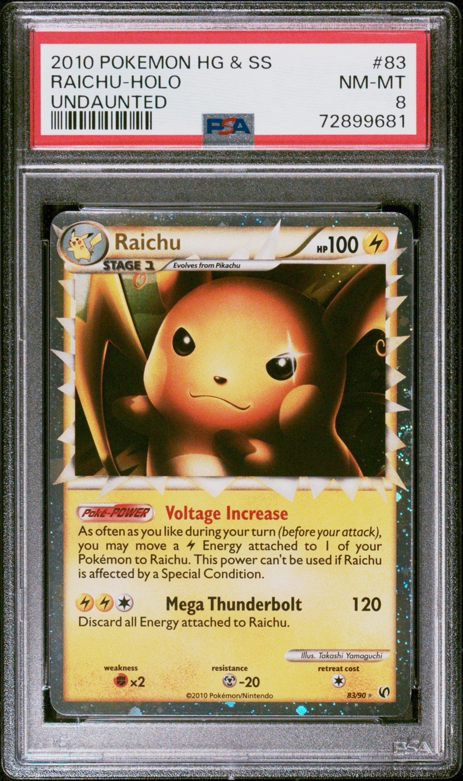 2010 POKEMON HEARTGOLD & SOULSILVER UNDAUNTED #83 RAICHU PRIME UPTRA RARE PSA 8