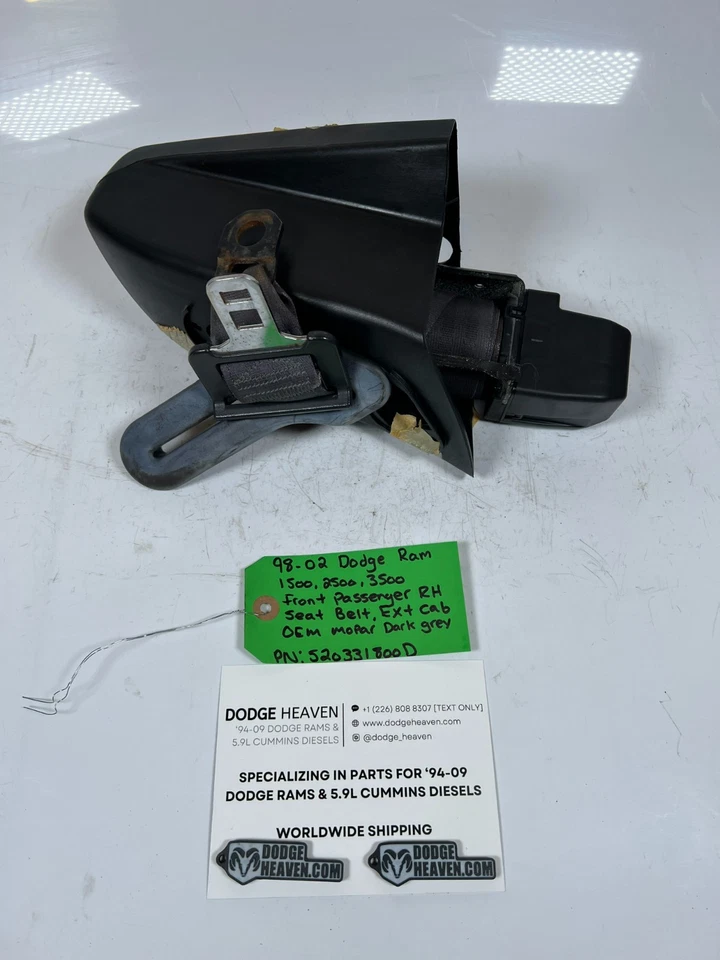 Cinturón de seguridad del pasajero delantero cabina extendida OEM 1998-2002 Dodge Ram 1500-3500 Foto 2 de 4
