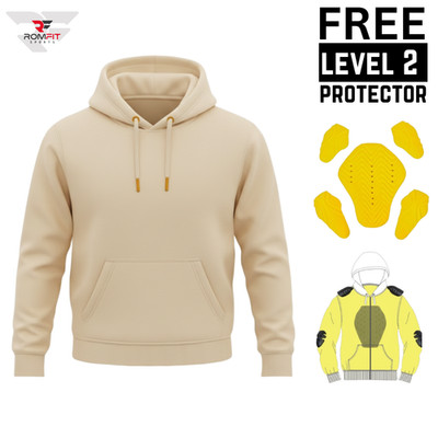 Men s Cream Motorcycle Armored Hoodie CE Level 2 Aramid Lined Riding Hoodie