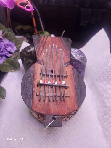 Kalimba Gourd Thumb Piano Handcrafted Carved Percussion Instrument 6.5"L x 4" W - Picture 4 of 5