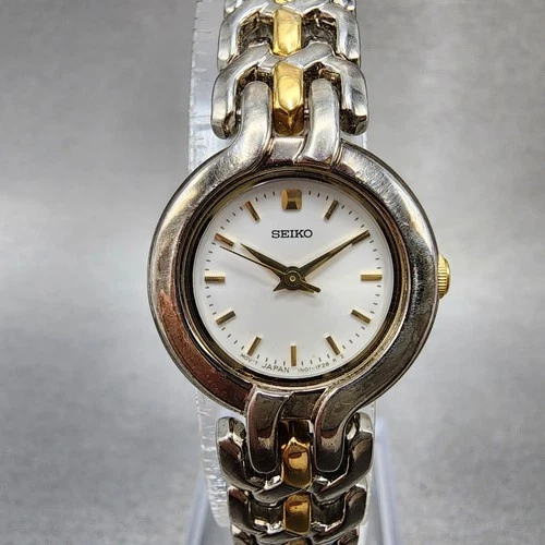Seiko Watch Women 22mm White Dial Two Tone Round 1N01-0H39 New Battery