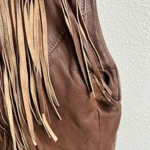 Western Leather Vest Sunriders M Cowboy Style Boho Fringe Rodeo Artwear - Picture 5 of 13