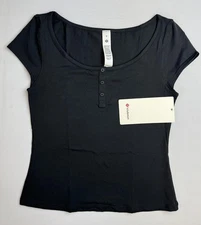 lululemon Cap-Sleeve Henley T-Shirt Black Size XS. LW31GFS. NEW