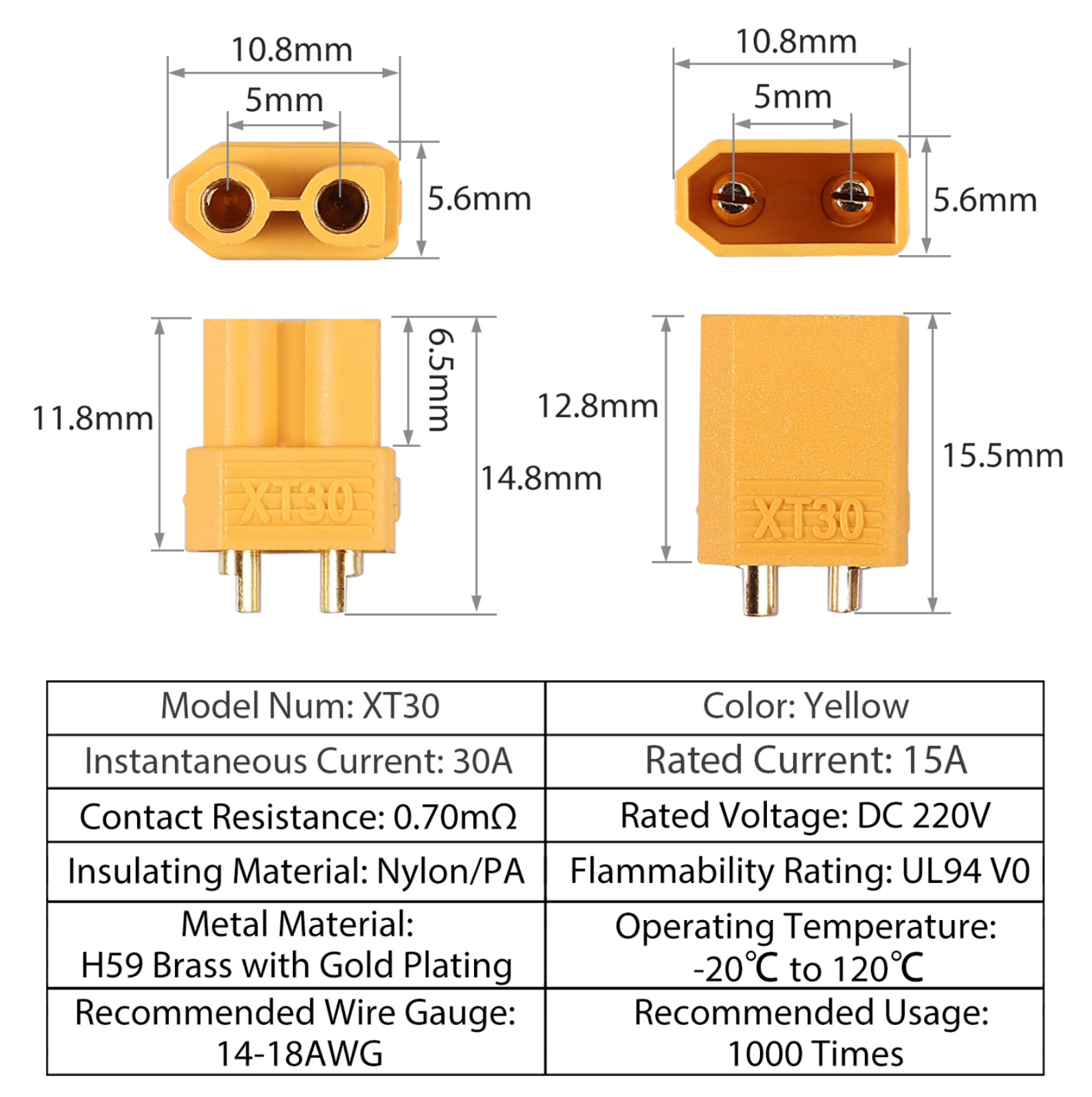 Lot 2 Adaptateurs XT60 Femelle Vers HXT 4mm – Fil 5 Cm – 14 AWG – Pour Batterie RC Lipo