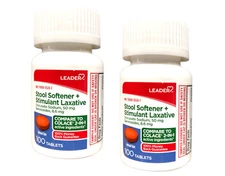 Leader Stool Softener + Stimulant Laxative 2-Pack 100 Ct Relieves Constipation
