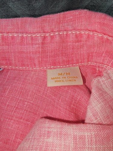 Tommy Bahama Relax Mens M Button Up Shirt Pink 100% Linen Short Sleeve * - Picture 14 of 17
