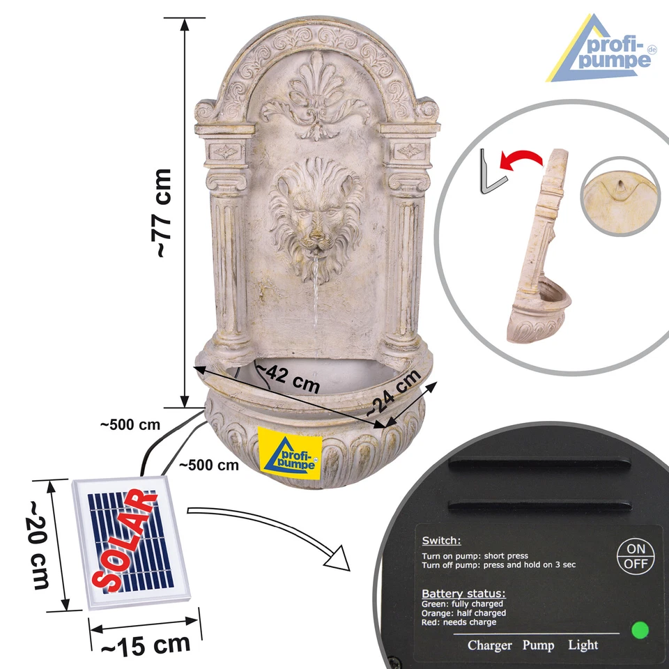 SOLAR GARTENBRUNNEN BRUNNEN ZIERBRUNNEN WANDBRUNNEN STANDSPIEL WASSER SPRING - Bild 2 von 4
