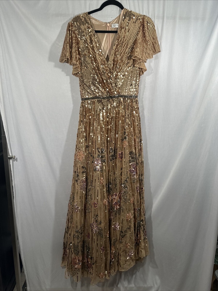 NWT $798 Mac Duggal [ 8 ] 5637 Flounce Sleeve V Neck Gown A