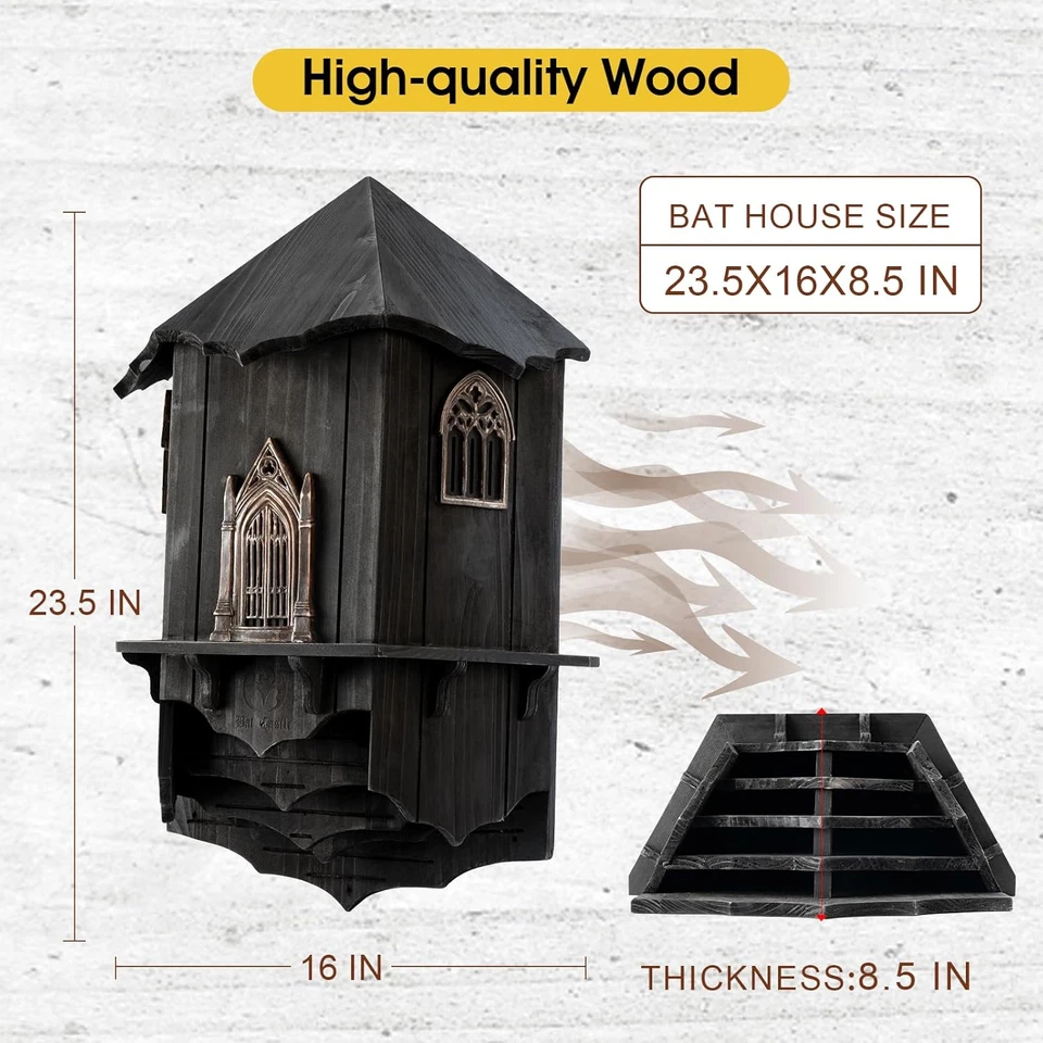 Casas de murciélagos castillo de madera extra grandes para caja de murciélagos exterior para exteriores - Cuatro cha Foto 4 de 4