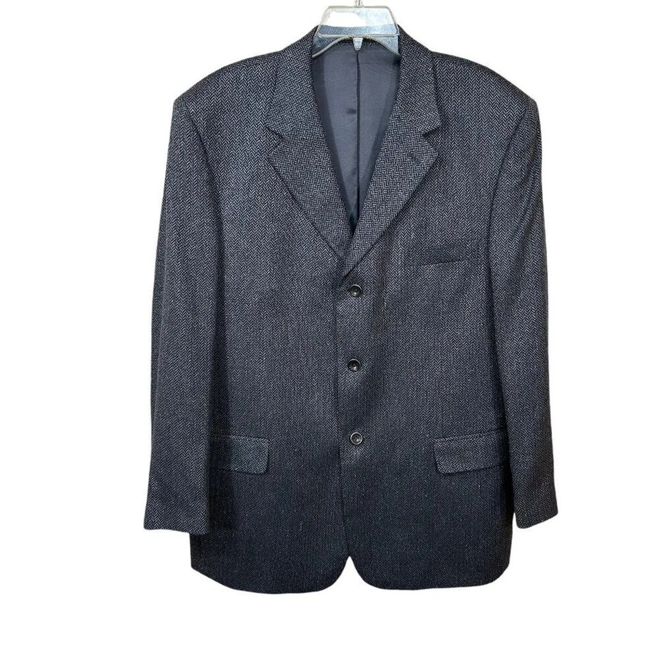 Chaqueta Blazer Zino Para Hombre Gris Negro Lana Seda Italia 3 Botones Espiga Talla 44 Foto 2 de 4