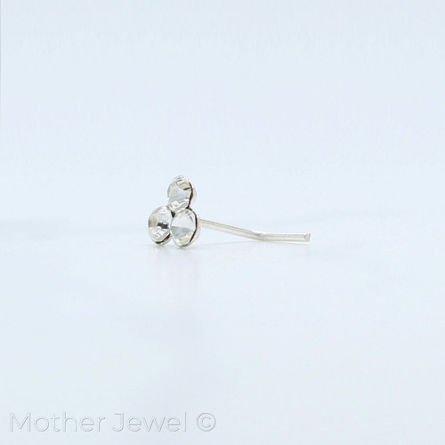 TRIPLE DOT CLEAR CRYSTAL 925 STERLING SILVER NOSE BONE ELBOW BENDABLE STUD - Picture 11 of 13