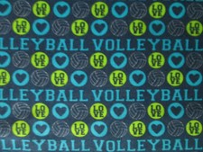 Volleyball Sports Love Ble Grn Words Ball Hearts Cotton Flannel Fabric FQ 30 W